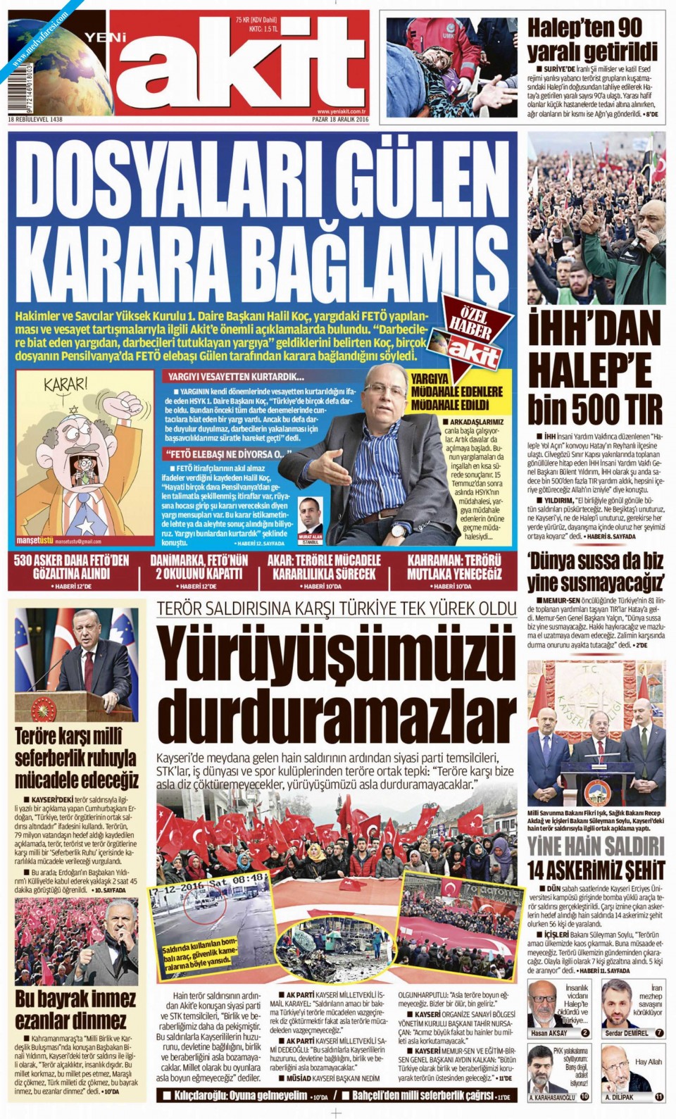 Yeni Akit Gazetesi 18 Aralık 2016 Pazar