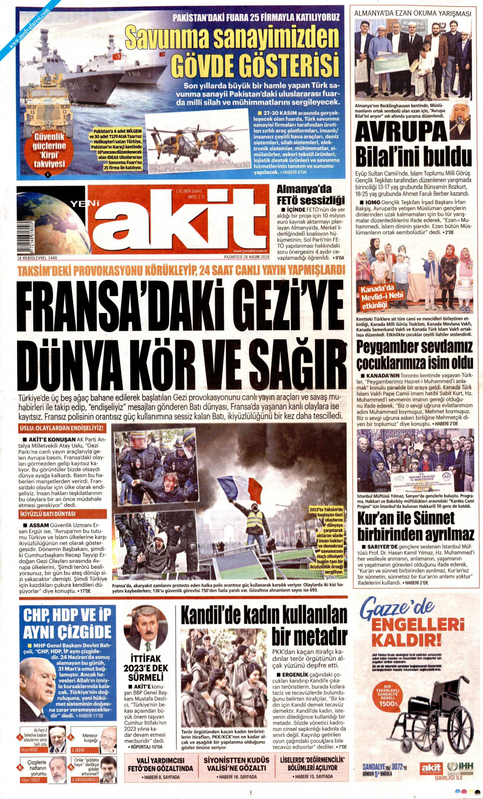 Yeni Akit Gazetesi Kas M Pazartesi