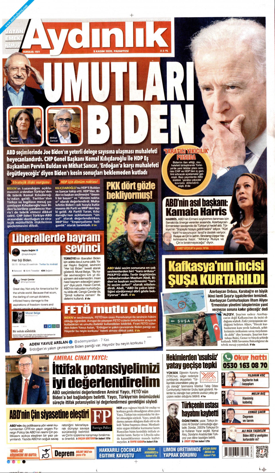 Aydınlık Gazetesi Gazetesi 09 Kasım 2020 Pazartesi