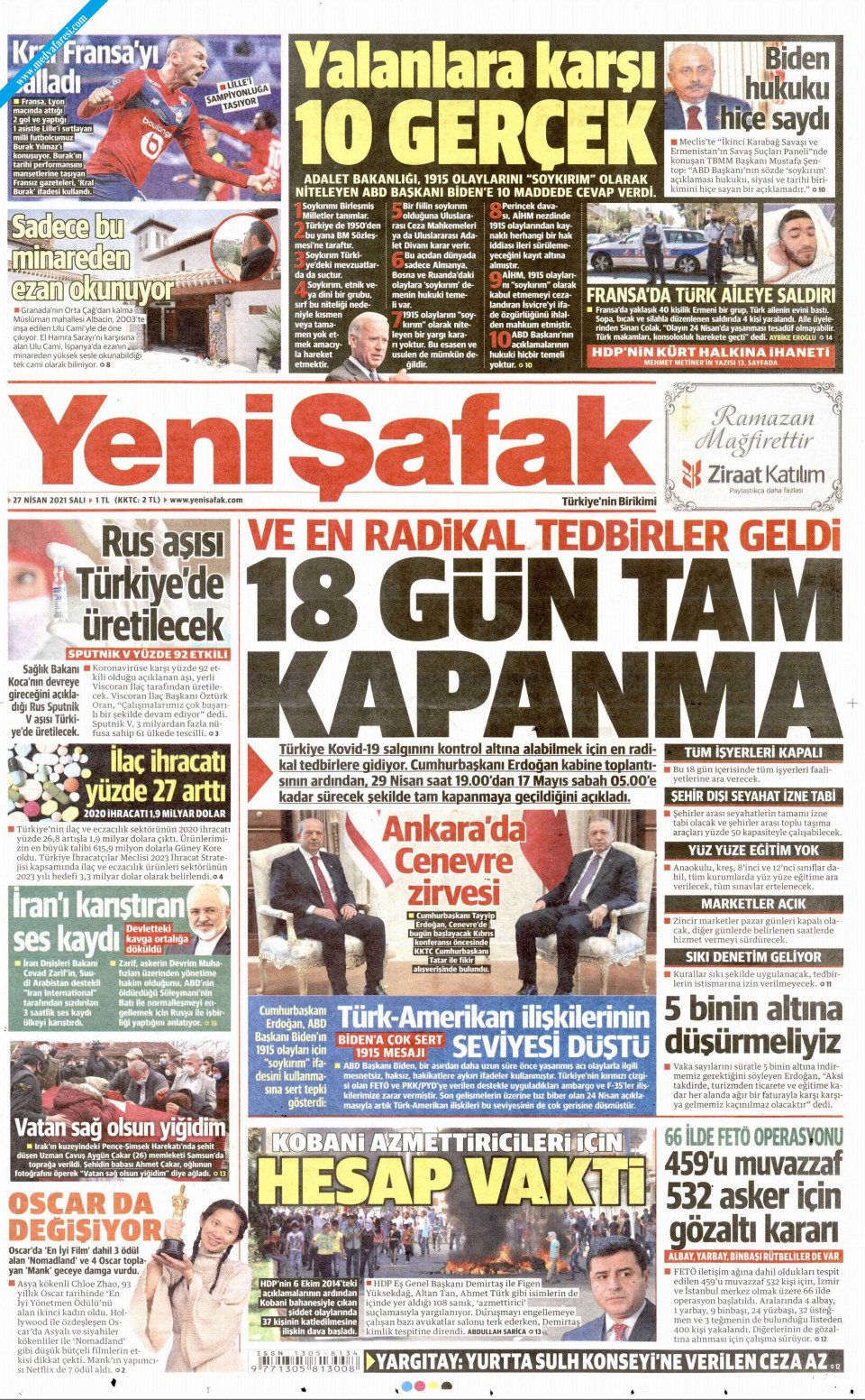 Yeni Şafak Gazetesi 27 Nisan 2021 Salı