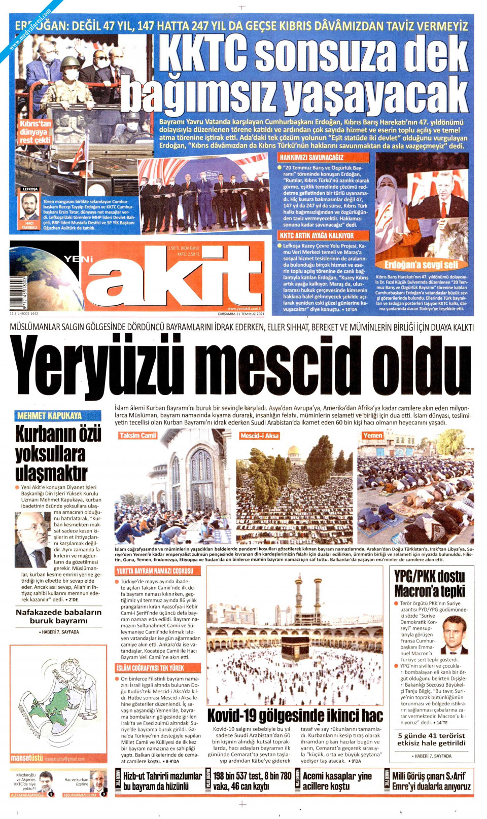 Yeni Akit Gazetesi 21 Temmuz 2021 Çarşamba