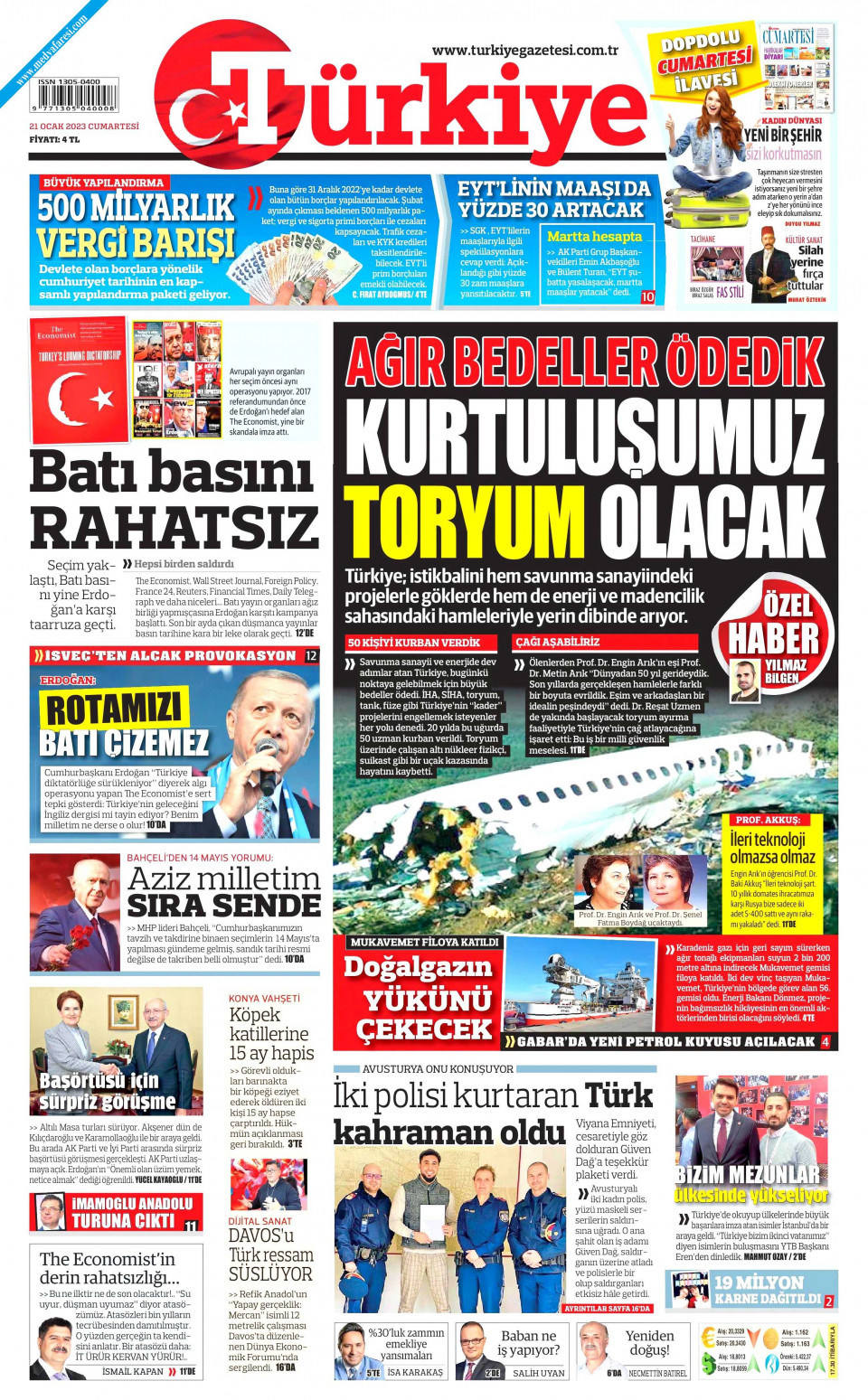 Türkiye Gazetesi Gazetesi 21 Ocak 2023 Cumartesi