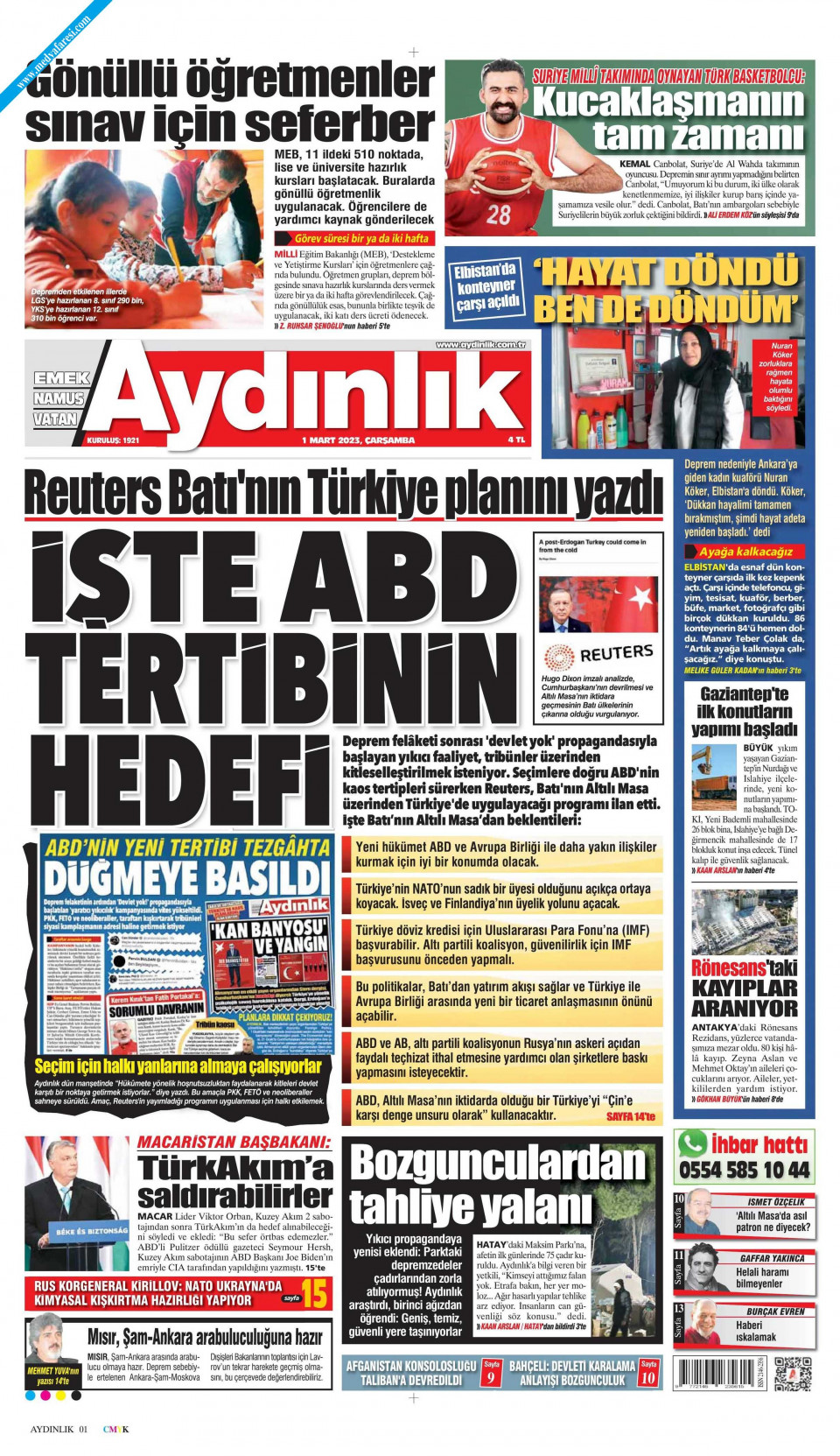 Aydınlık Gazetesi Gazetesi 01 Mart 2023 Çarşamba