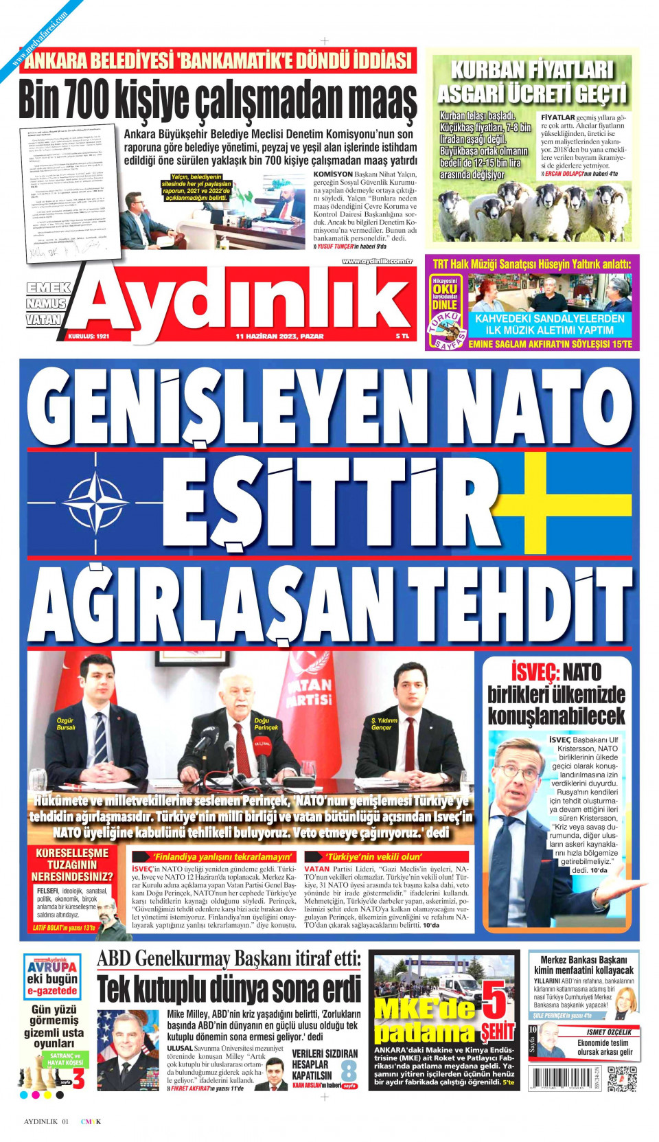 Ayd Nl K Gazetesi Gazetesi Haziran Pazar