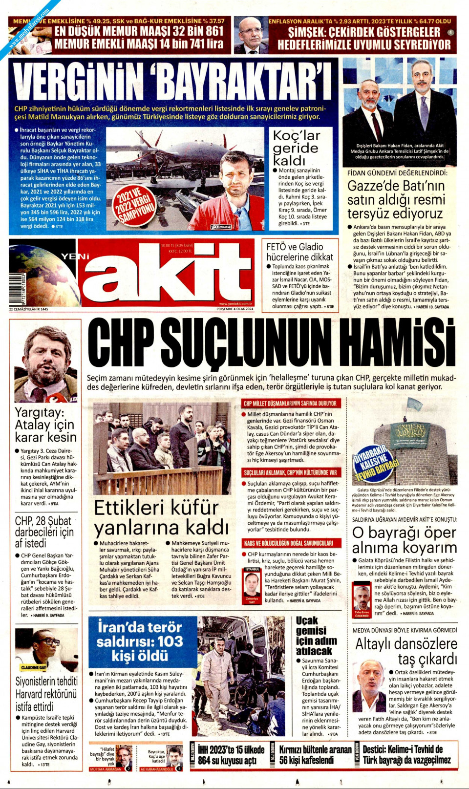 Yeni Akit Gazetesi 04 Ocak 2024 Perşembe