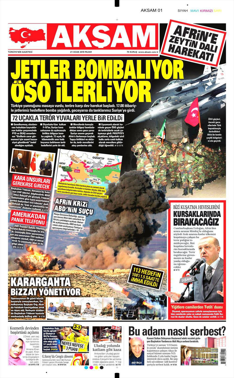 Gazeteler Afrin harekatını manşetlerine nasıl taşıdı? - Resim: 1