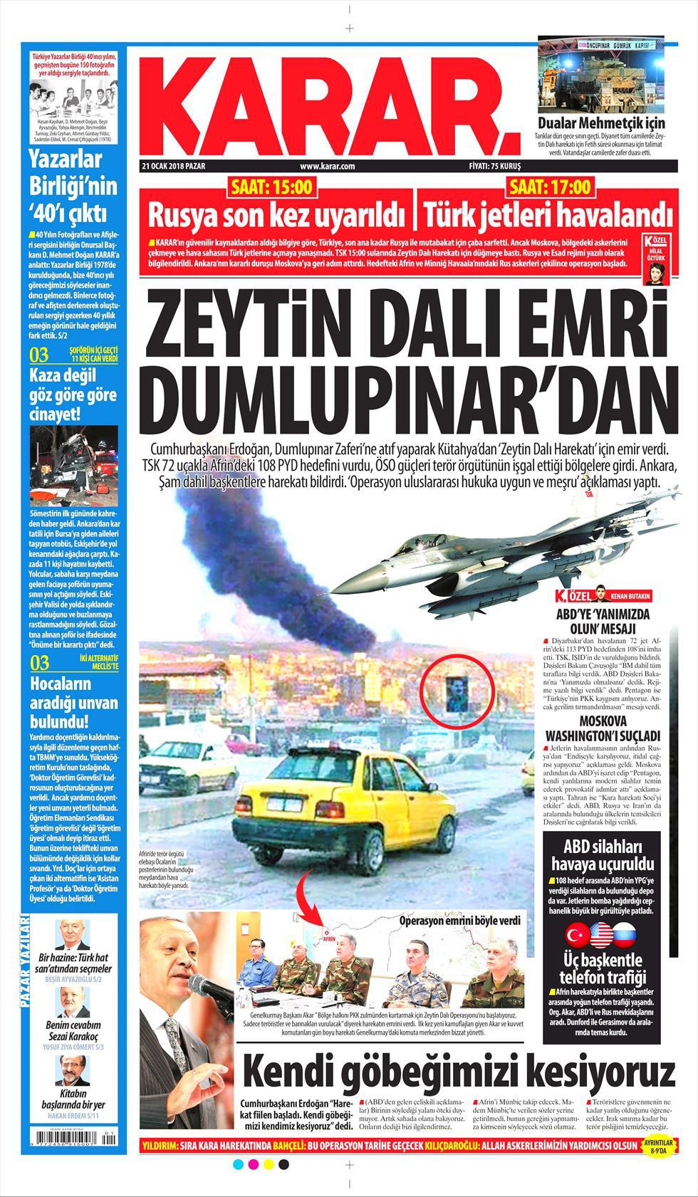 Gazeteler Afrin harekatını manşetlerine nasıl taşıdı? - Resim: 2