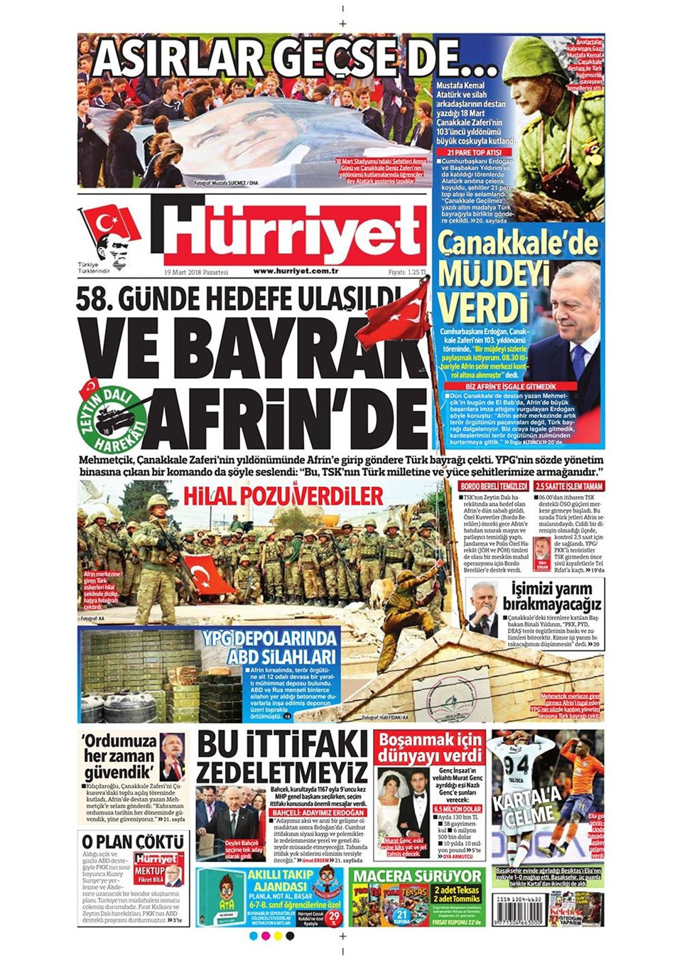 Afrin zaferini gazeteler nasıl gördü? 19 Mart 2018 Türk basını - Resim: 1