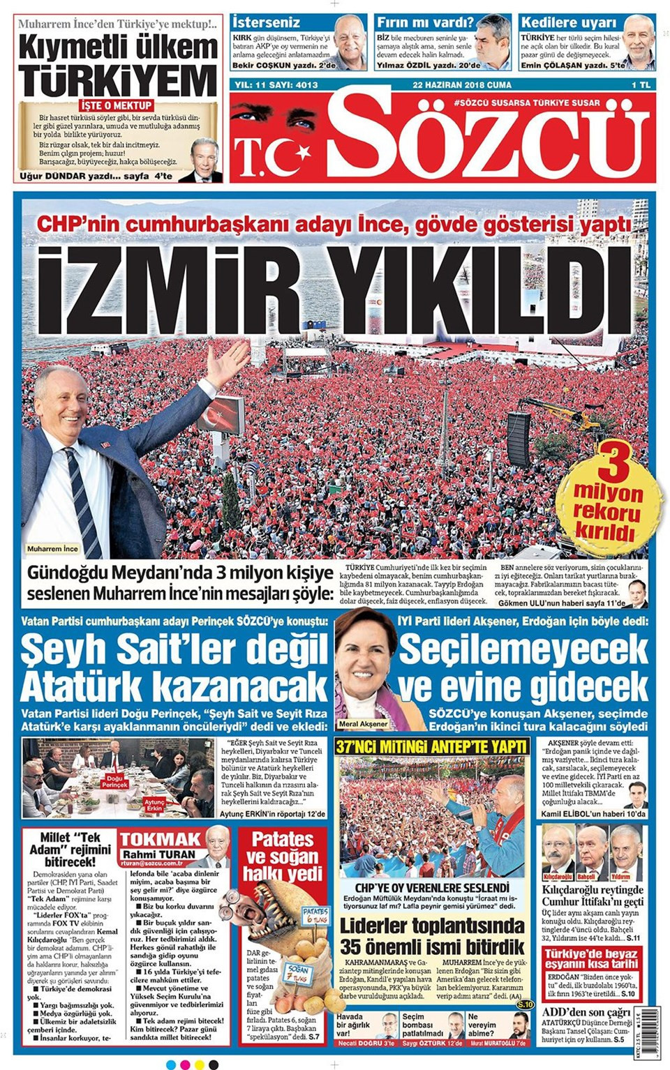 Gazeteler Muharrem İnce'nin İzmir mitingini nasıl gördü? - Resim: 1