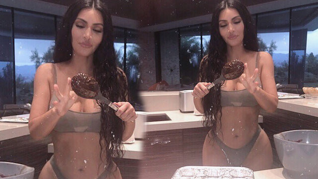 Kim Kardashian sosyal medyayı salladı! İç çamaşırıyla kek yaptı - Resim: 1