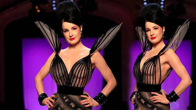 Dita Von Teese transparan elbisesiyle podyuma damga vurdu - Resim: 1