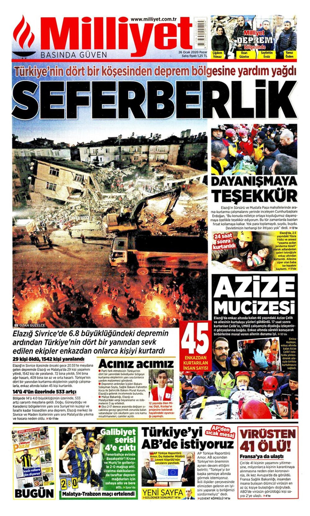 Elazığ depremi gazete manşetlerinde! 26 Ocak 2020 gazete manşetleri - Resim: 4