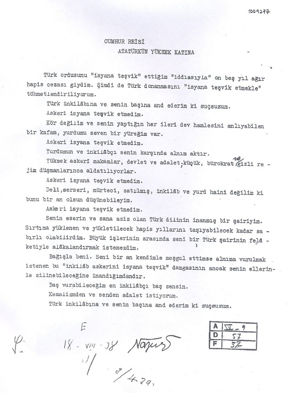Nazım Hikmet’in Atatürk’e Ulaşmayan Adalet Mektubu - Resim: 2