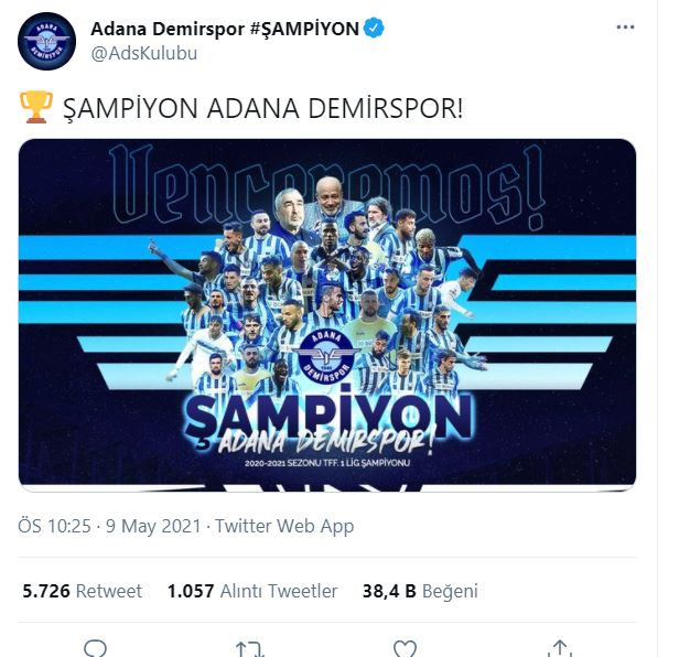 Adana Demirspor'un Zaferi Sosyal Medyayı Salladı! Ünlülerden ve Siyasilerden Tebrik Mesajı Yağdı - Resim: 1