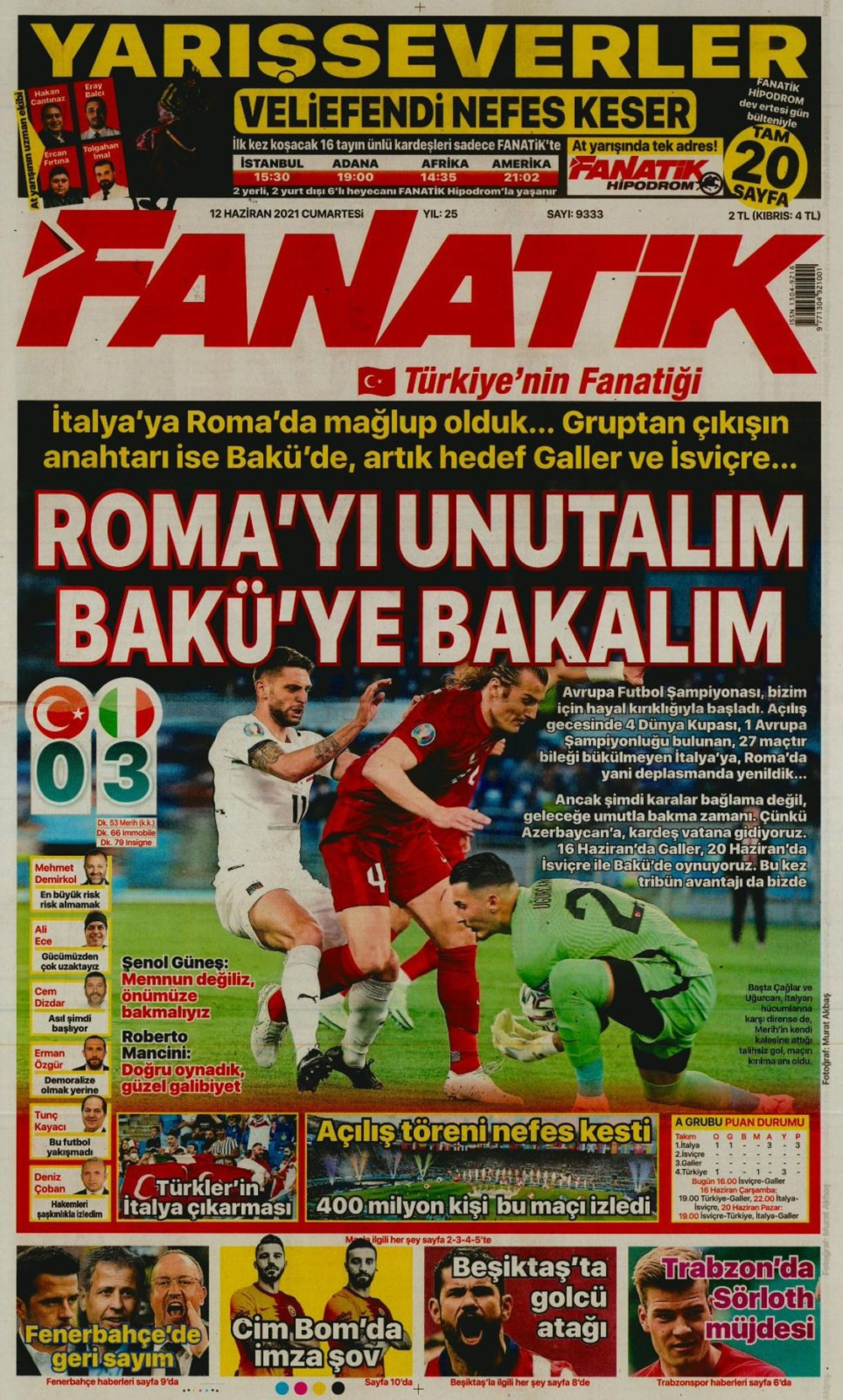 Türkiye, EURO 2020'ye Yenilgiyle Başladı: İşte Günün Spor Manşetleri - Resim: 1