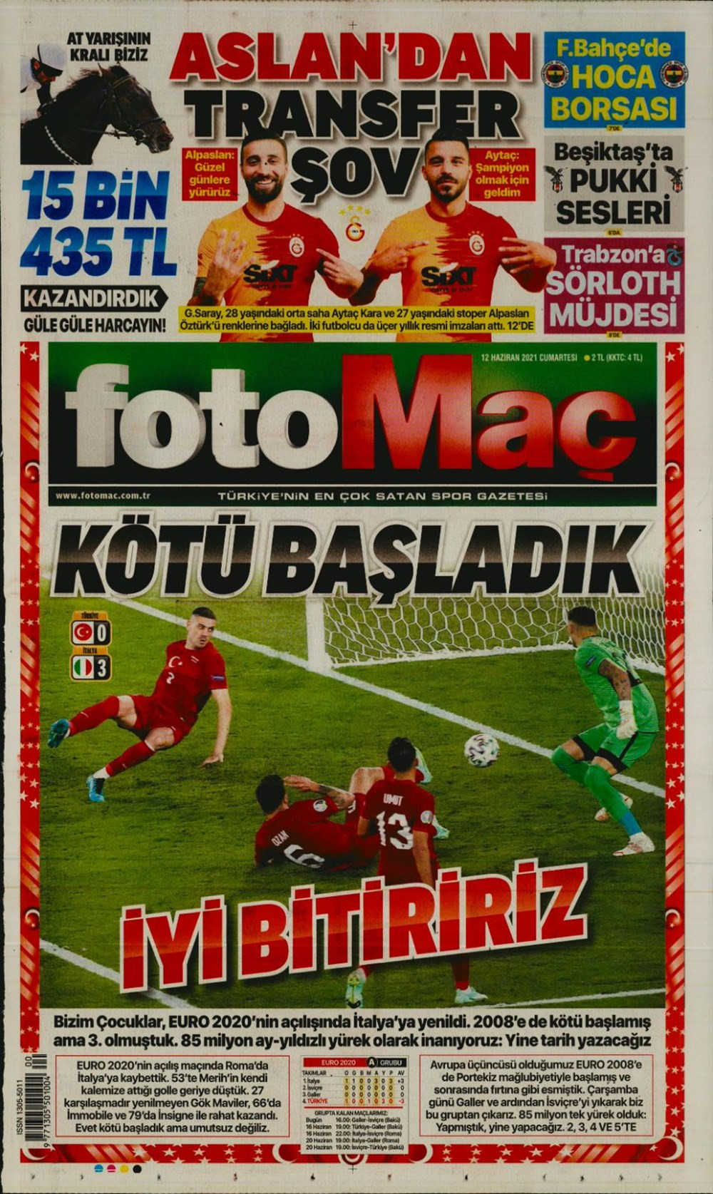 Türkiye, EURO 2020'ye Yenilgiyle Başladı: İşte Günün Spor Manşetleri - Resim: 4