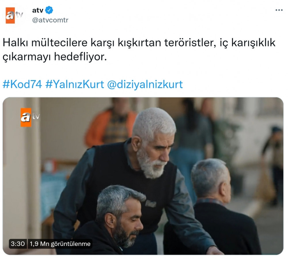 ATV'nin Yalnız Kurt Paylaşımına Tepki Yağdı: Halkı Mültecilere Karşı Kışkırtan Teröristler.. #atvizlemeizlettirme TT Oldu - Resim: 1