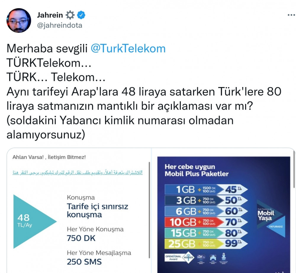 Türklere 80 TL, Araplara 48 TL: Türk Telekom Tarifesi Sert Tepki Topladı - Resim: 2
