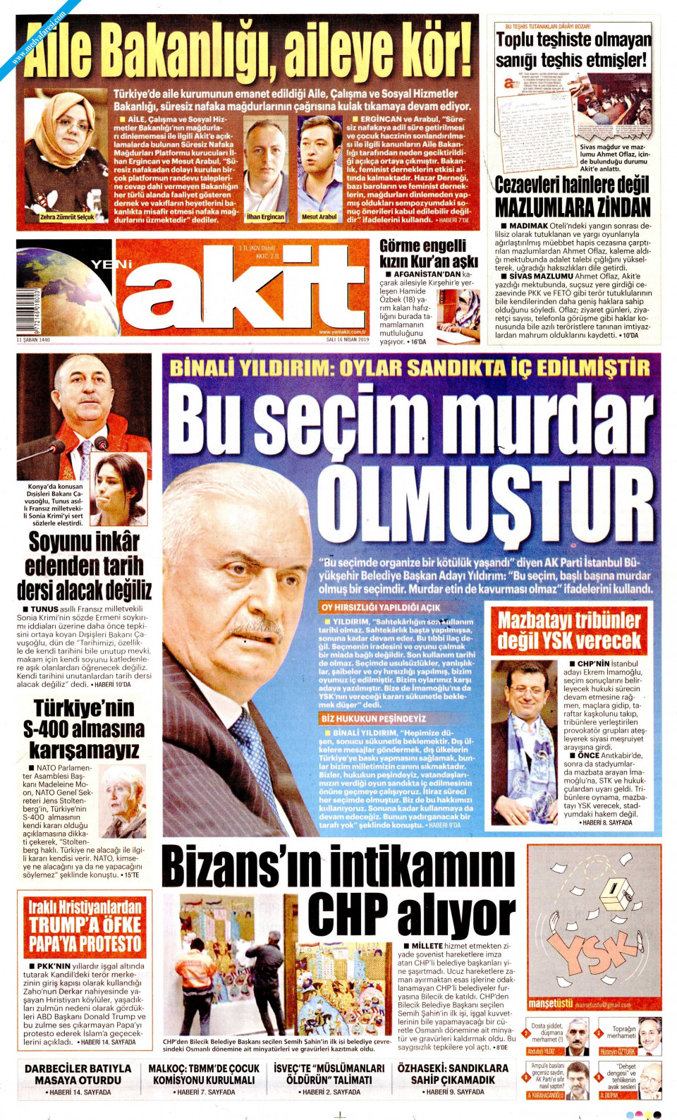 Yeni Akit Gazetesi - 16 Nisan 2019 Salı