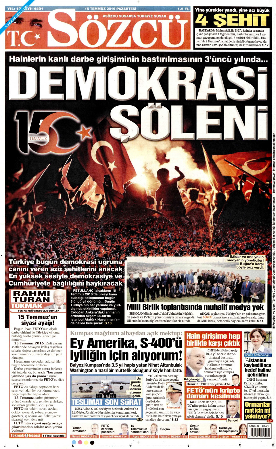 Sözcü Gazetesi - 15 Temmuz 2019 Pazartesi