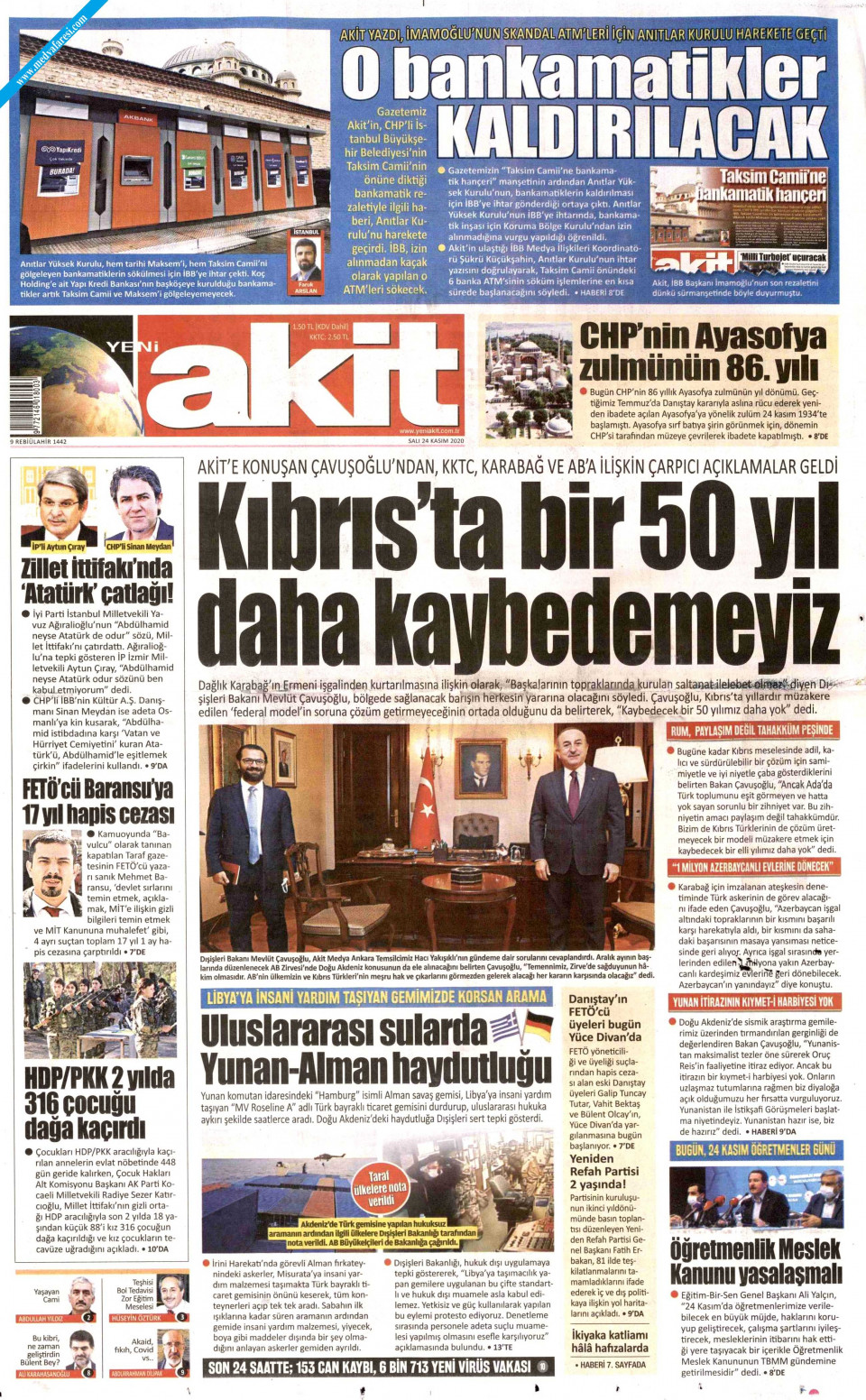 Yeni Akit Gazetesi 24 Kasım 2020 Salı