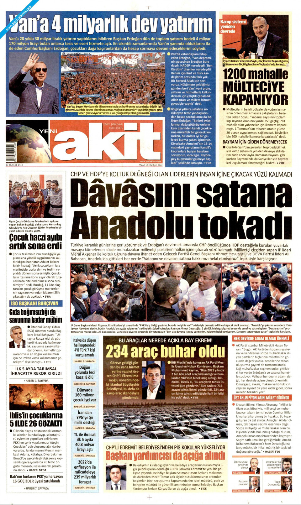 Yeni Akit Gazetesi - 12 Haziran 2022 Pazar