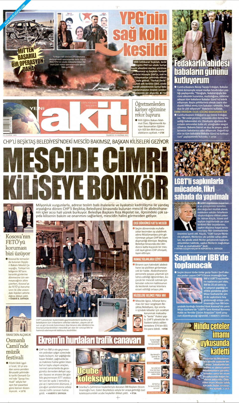 Yeni Akit Gazetesi - 20 Haziran 2022 Pazartesi