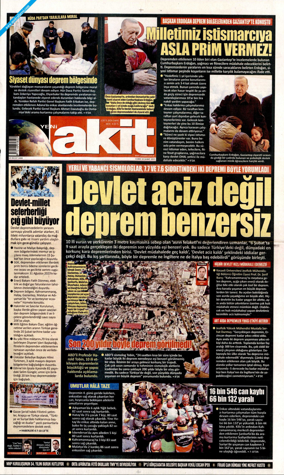 yeni akit gazetesi 10 Şubat 2023 cuma